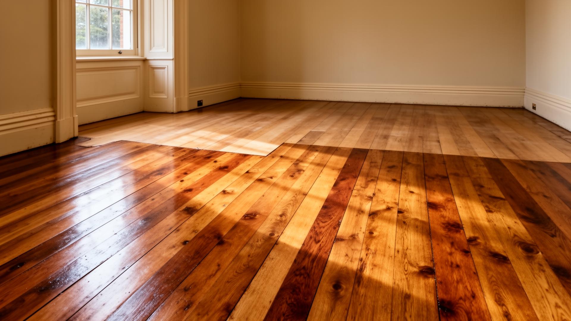 Restored solid oak floorboards sanded and oiled in a Victorian period home